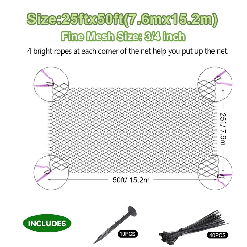 OGORI 25' x 50' Bird Netting Heavy Duty Nylon 3/4" Mesh Garden Netting Protect Fruit Trees, Plants and Vegetables - Image 4